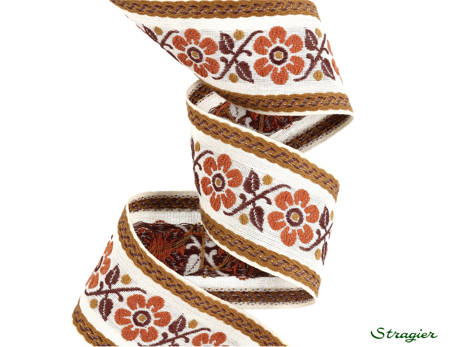 Woven Ribbon - Pure Cotton - Lucie - Brun-Rouille-Camel - 52 mm