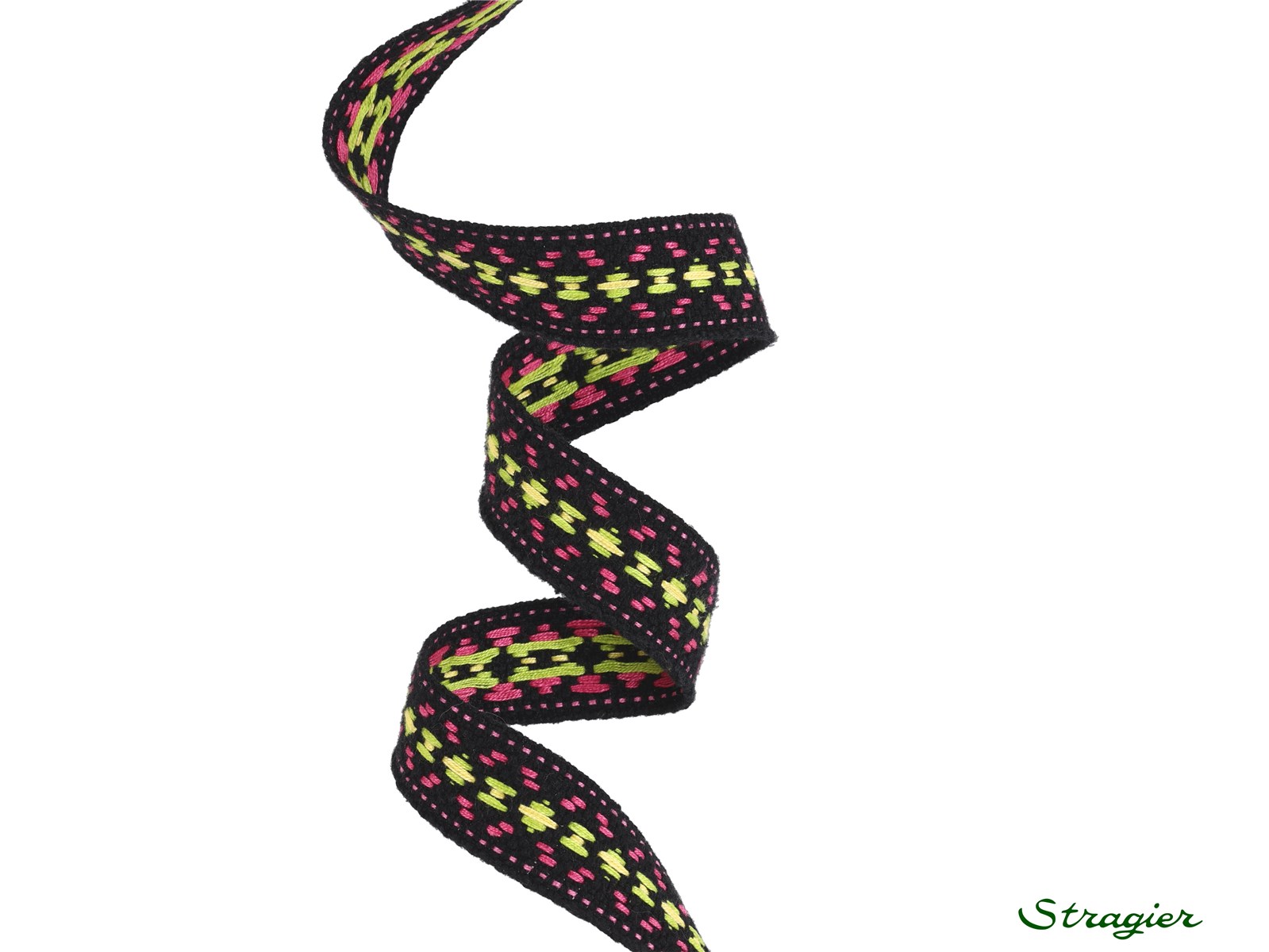 Woven Ribbon - Pure Cotton - Estelle - Rose-Vert citron - 20 mm