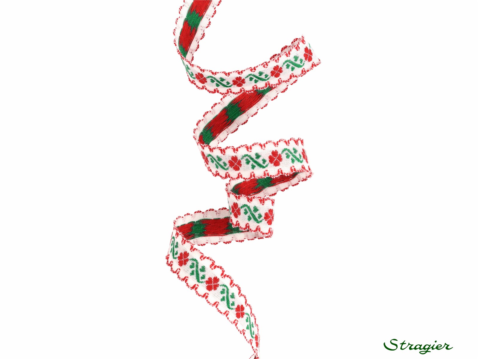 Woven Ribbon - Pure Cotton - Lucky - Rouge-Vert - 15 mm