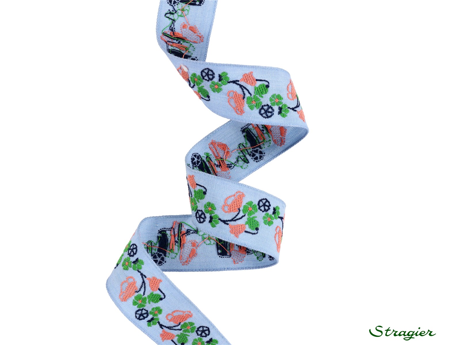 Woven Ribbon - Pure Cotton - Mini Poppy - Saumon-Vert - 25 mm