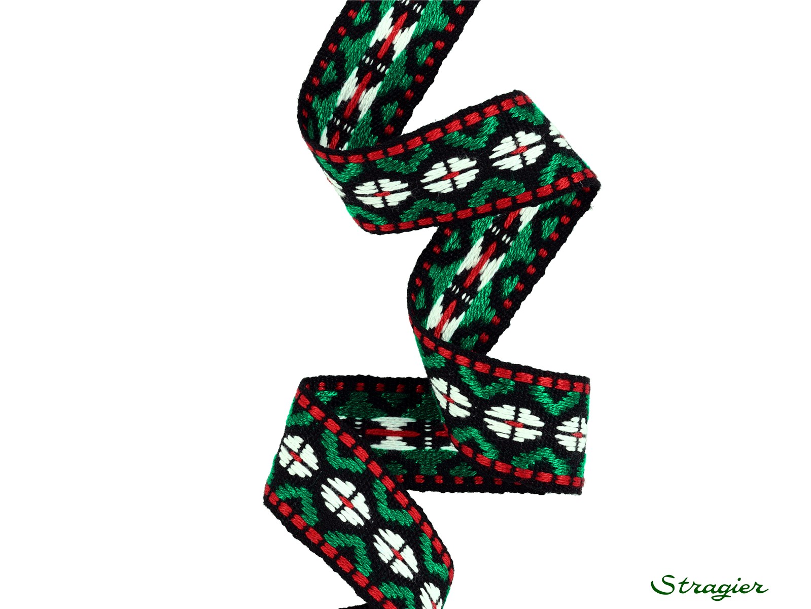 Woven Ribbon - Pure Cotton - Morris - Vert-Rouge - 28 mm