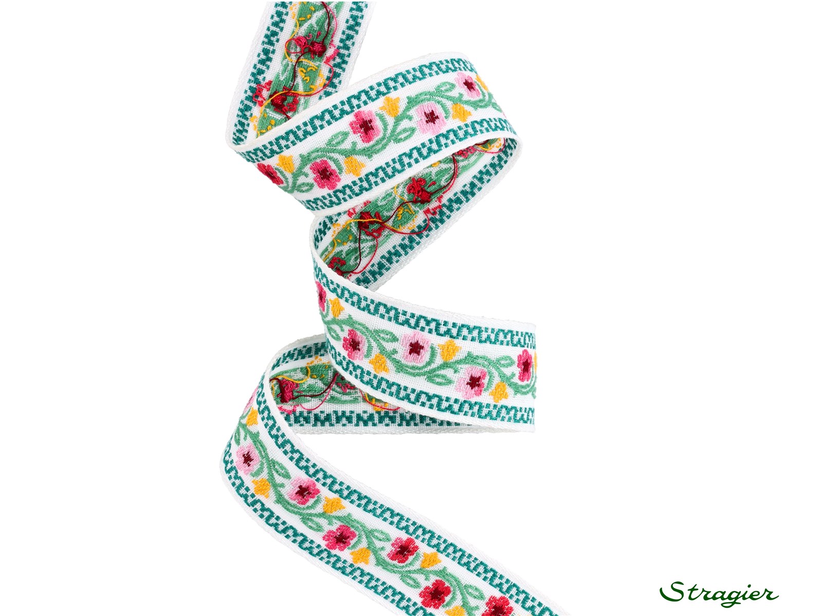 Woven Ribbon - Pure Cotton - Laurens - Jaune-Rose-Vert - 25 mm