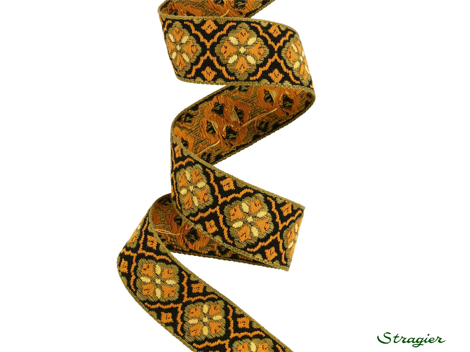 Galon Tissé pur Coton - Astrid - Orange-Noir-Doré - 28 mm