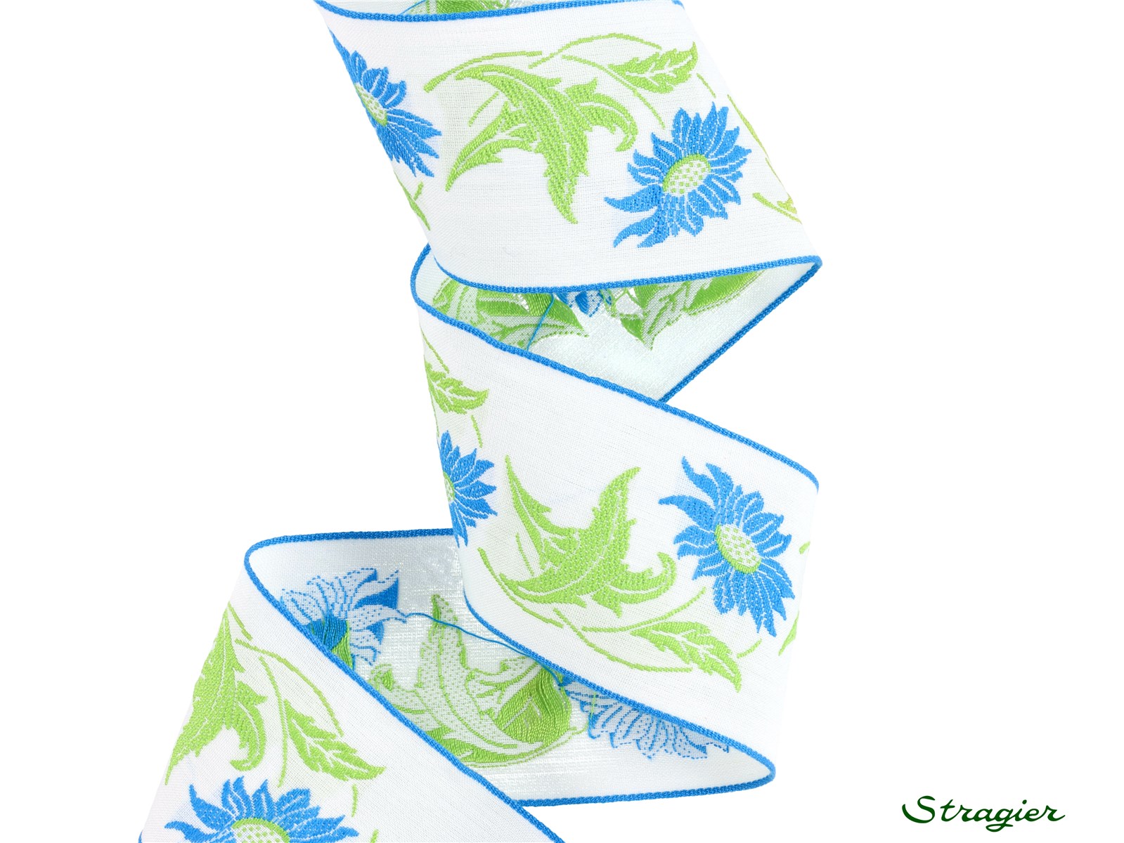 Woven Ribbon - Pure Cotton - Livia - Turquoise-Vert pomme - 50 mm