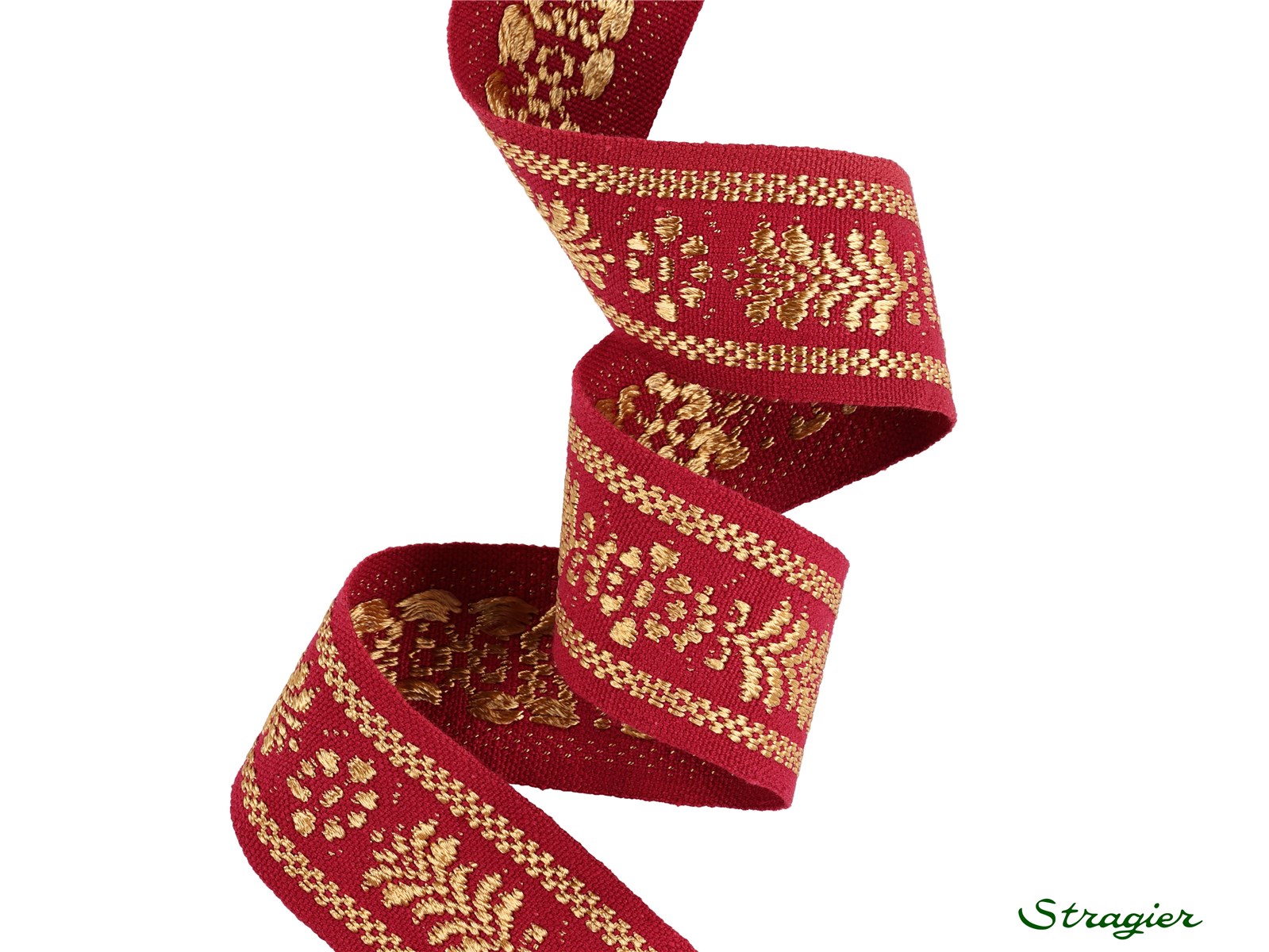 Galon tissé - Karl - Rouge-Doré - 38 mm