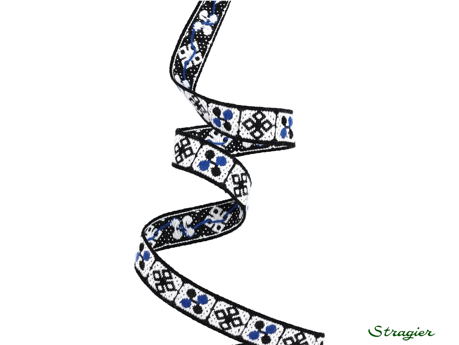 Woven Ribbon - Pure Cotton - Simon - Noir-Blanc-Cobalt - 15 mm