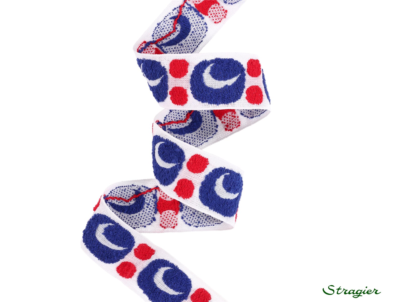 Woven Ribbon - Pure Cotton - Aiko - Blanc-Rouge-Bleu roi - 28 mm