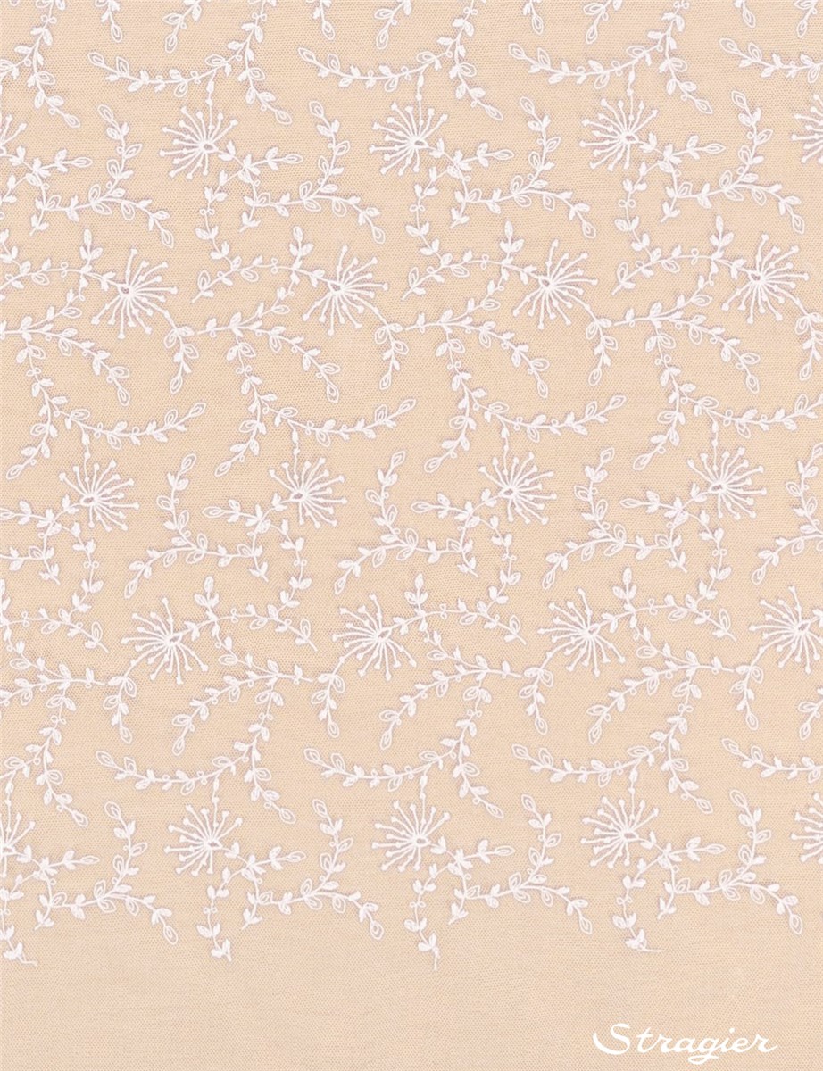 Broderie fine Coton sur Tulle invisible - Anjolia - Ivoire clair Stragier - 140 cm