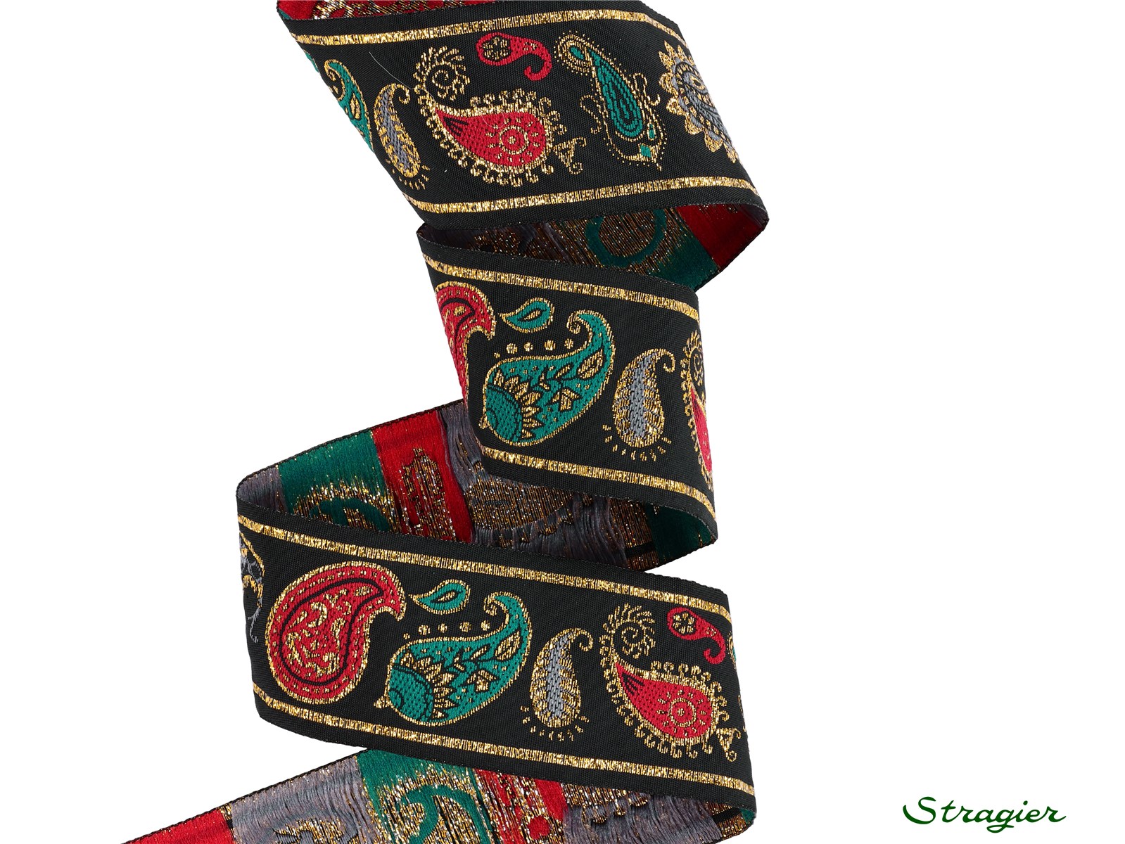 Woven Ribbon - Aya - Bordeaux-Canard-Doré - 38 mm