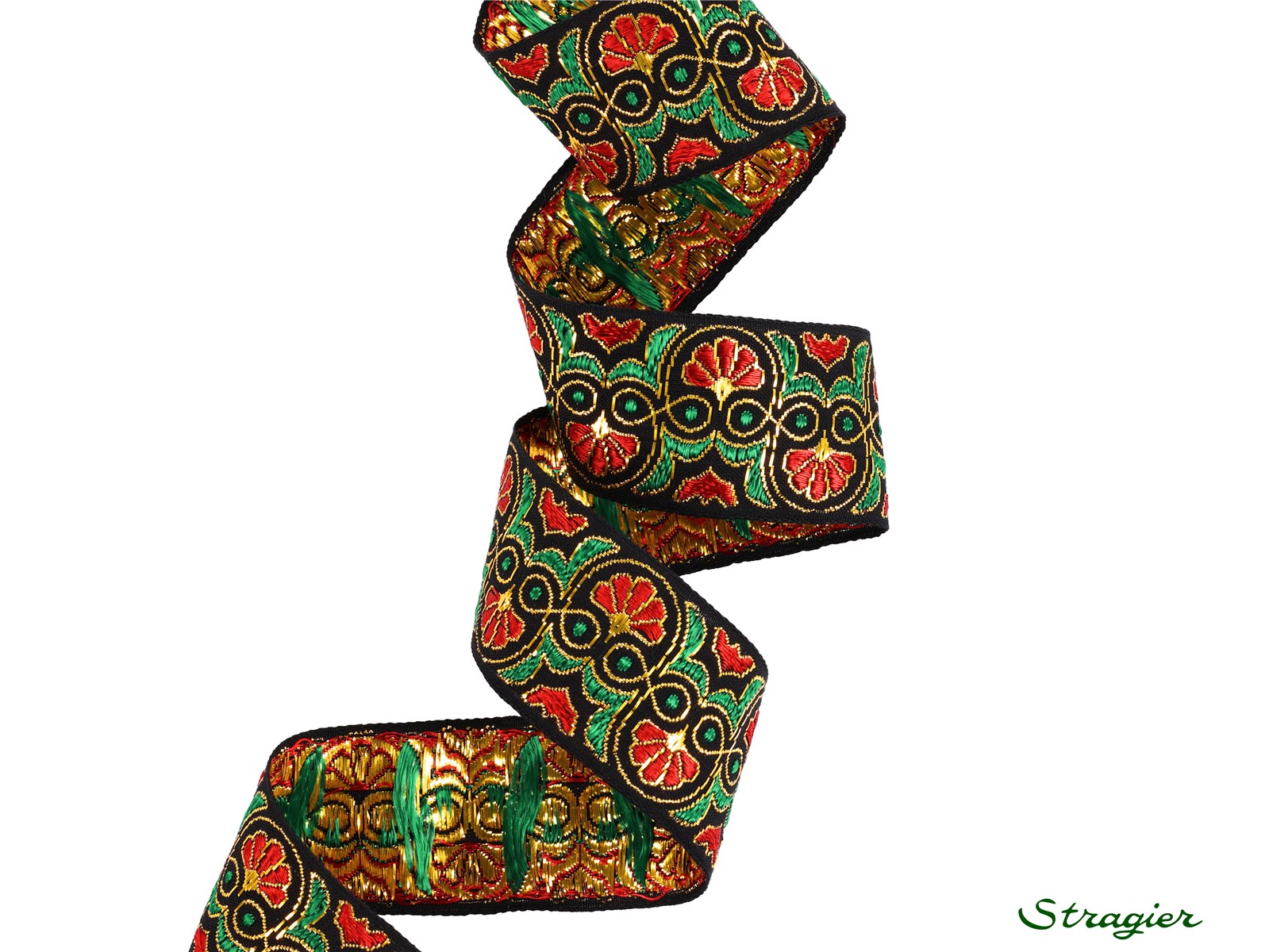 Woven Ribbon - Pure Cotton - Lina - Rouge-Vert-Doré - 30 mm