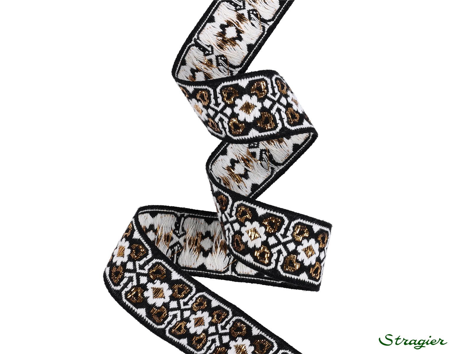 Galon Tissé pur Coton - Léa - Noir-Blanc-Doré - 28 mm