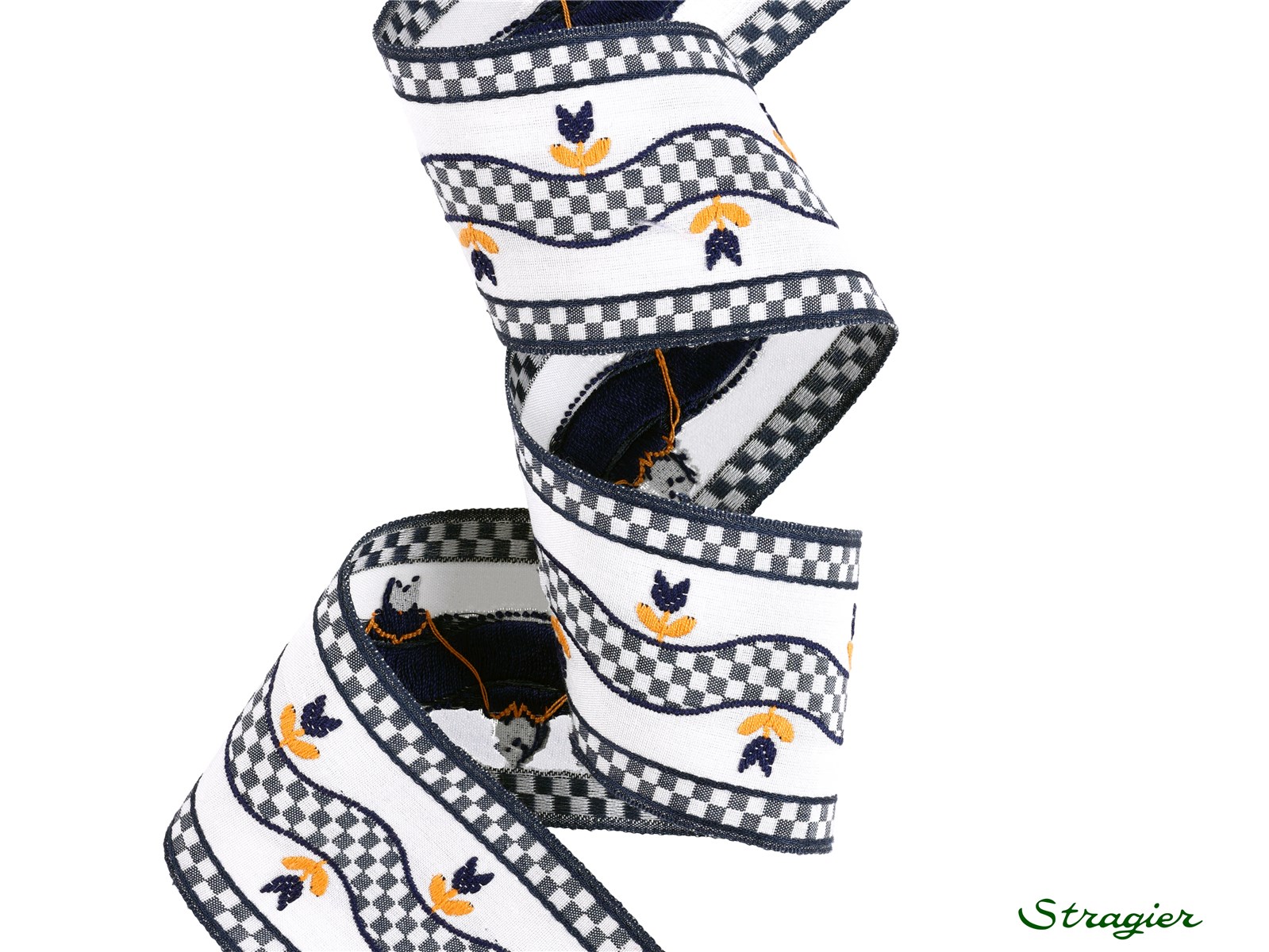 Galon Tissé pur Coton - Eugénie - Marine-Jaune - 50 mm