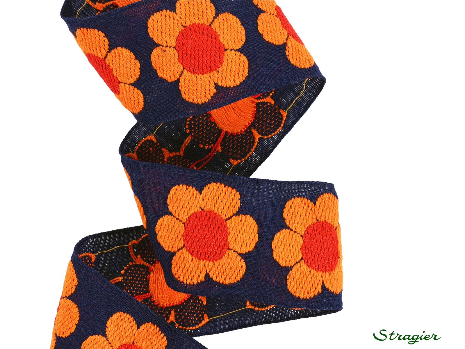 Woven Ribbon - Pure Cotton - Daphnée - Marine-Orange-Rouge - 52 mm