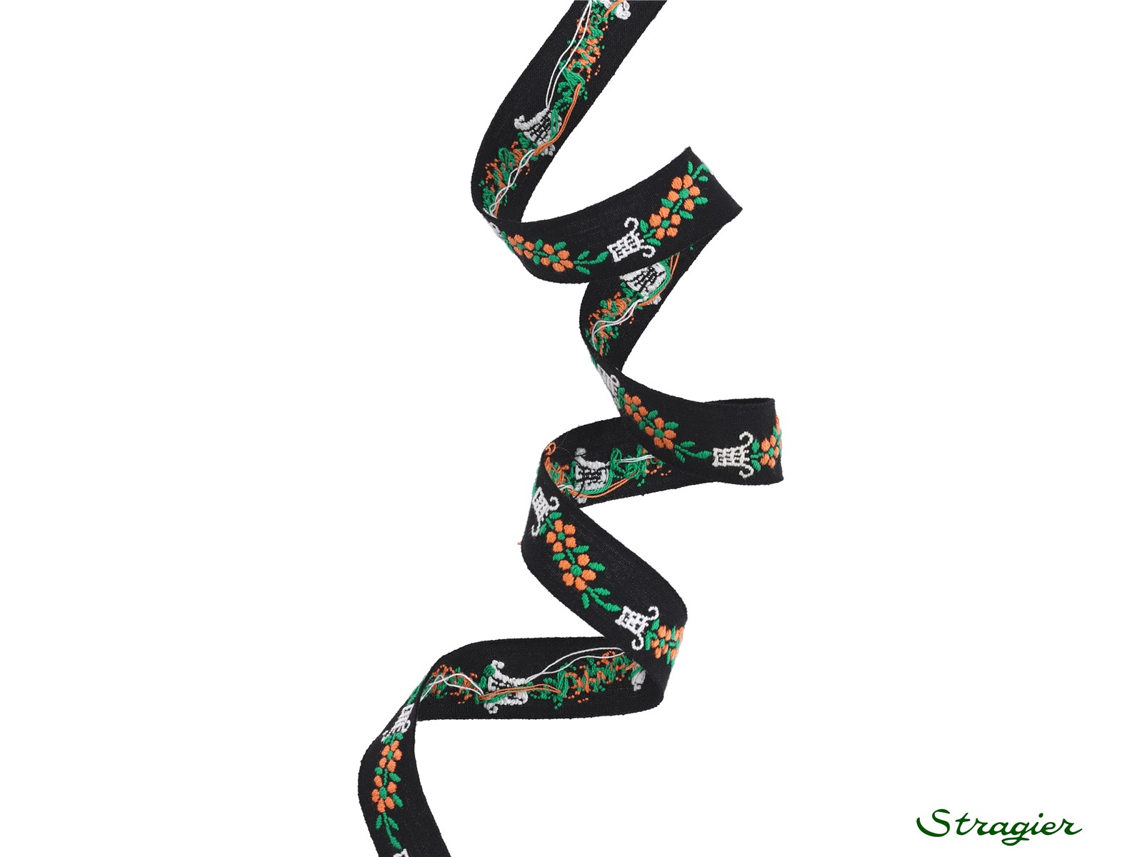 Galon Tissé pur Coton - Jeanne - Noir-Orange-Vert - 15 mm