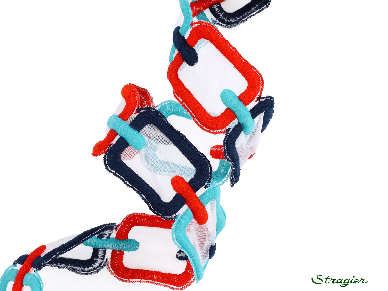 Woven Ribbon - Hilda - Coquelicot-Marine-Turquoise - 40 mm