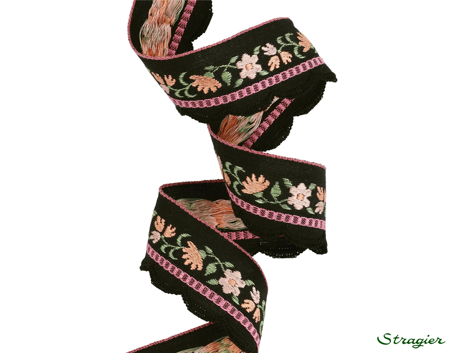 Woven Ribbon - Pure Cotton - Alexandra - Noir-Saumon-Vieux rose - 35 mm
