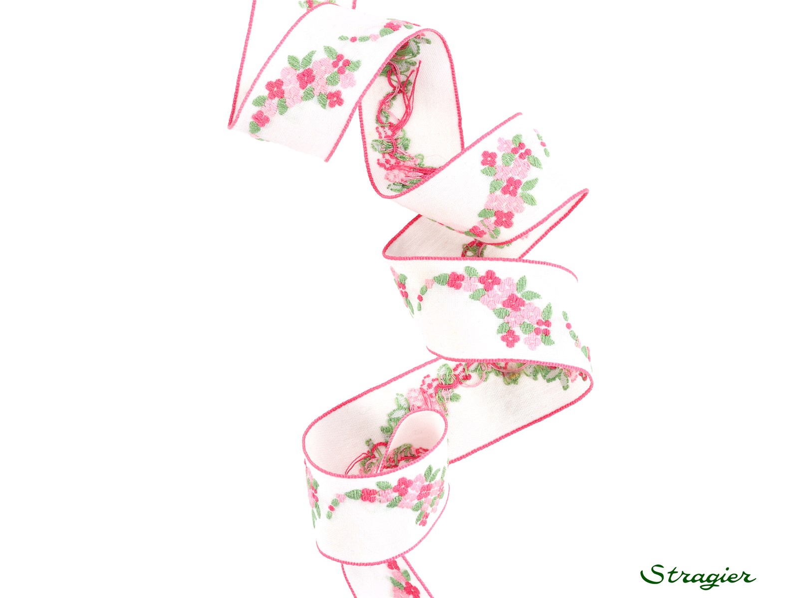 Galon Tissé pur Coton - Rosie - Blanc-Rose - 25 mm