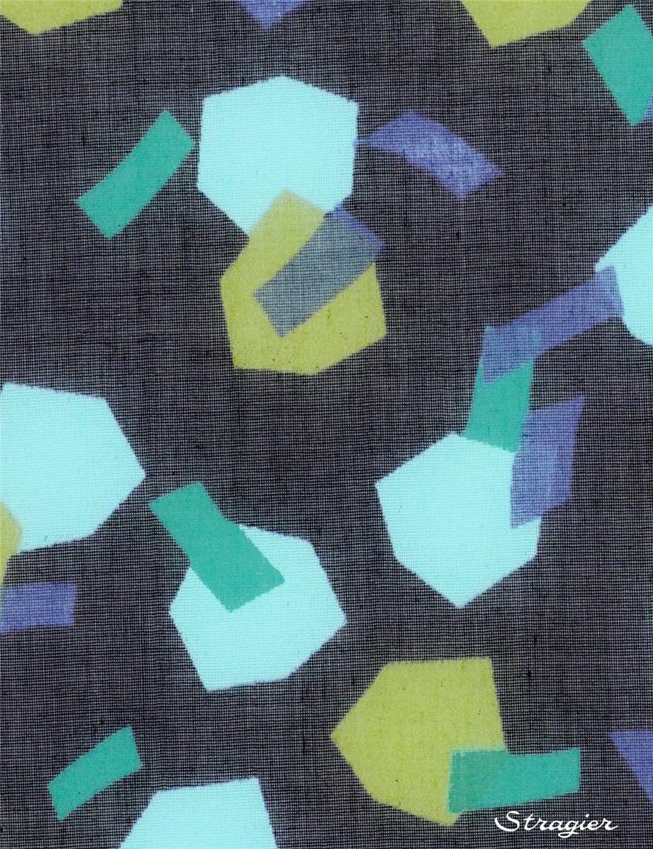Swiss Cotton Voile - Geometrical Party - Marine - Vert Pomme