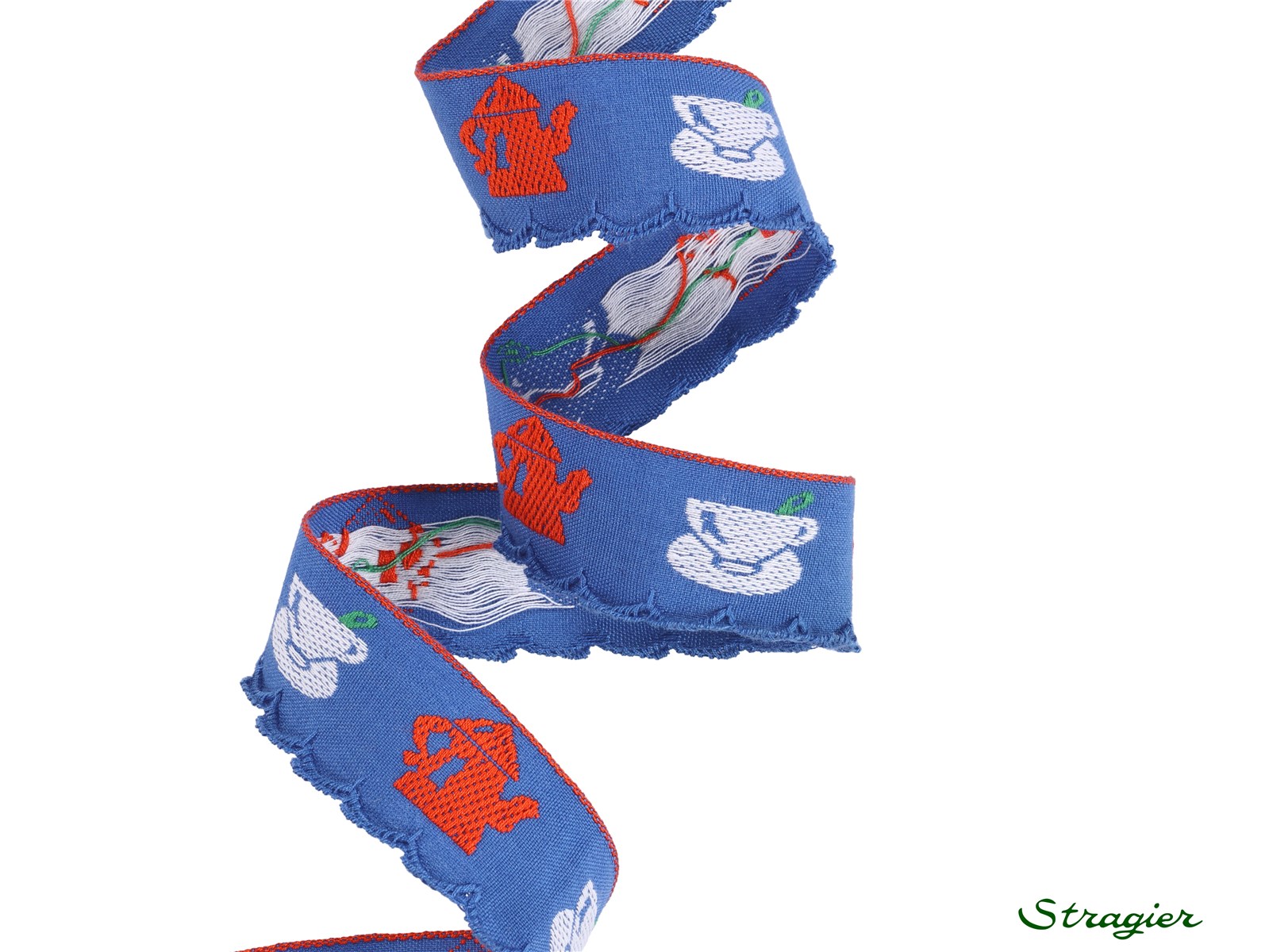 Woven Ribbon - Pure Cotton - Tea time - Jeans-Rouge-Blanc - 30 mm