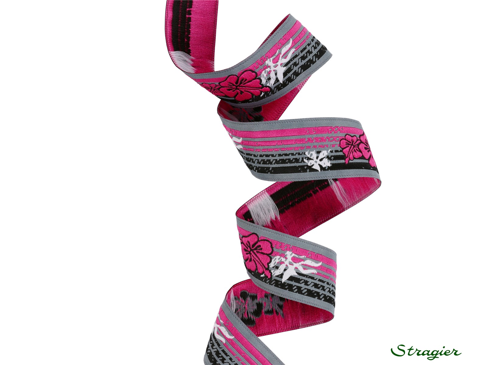 Galon tissé - Aloha - Gris-Fuchsia-Noir - 25 mm