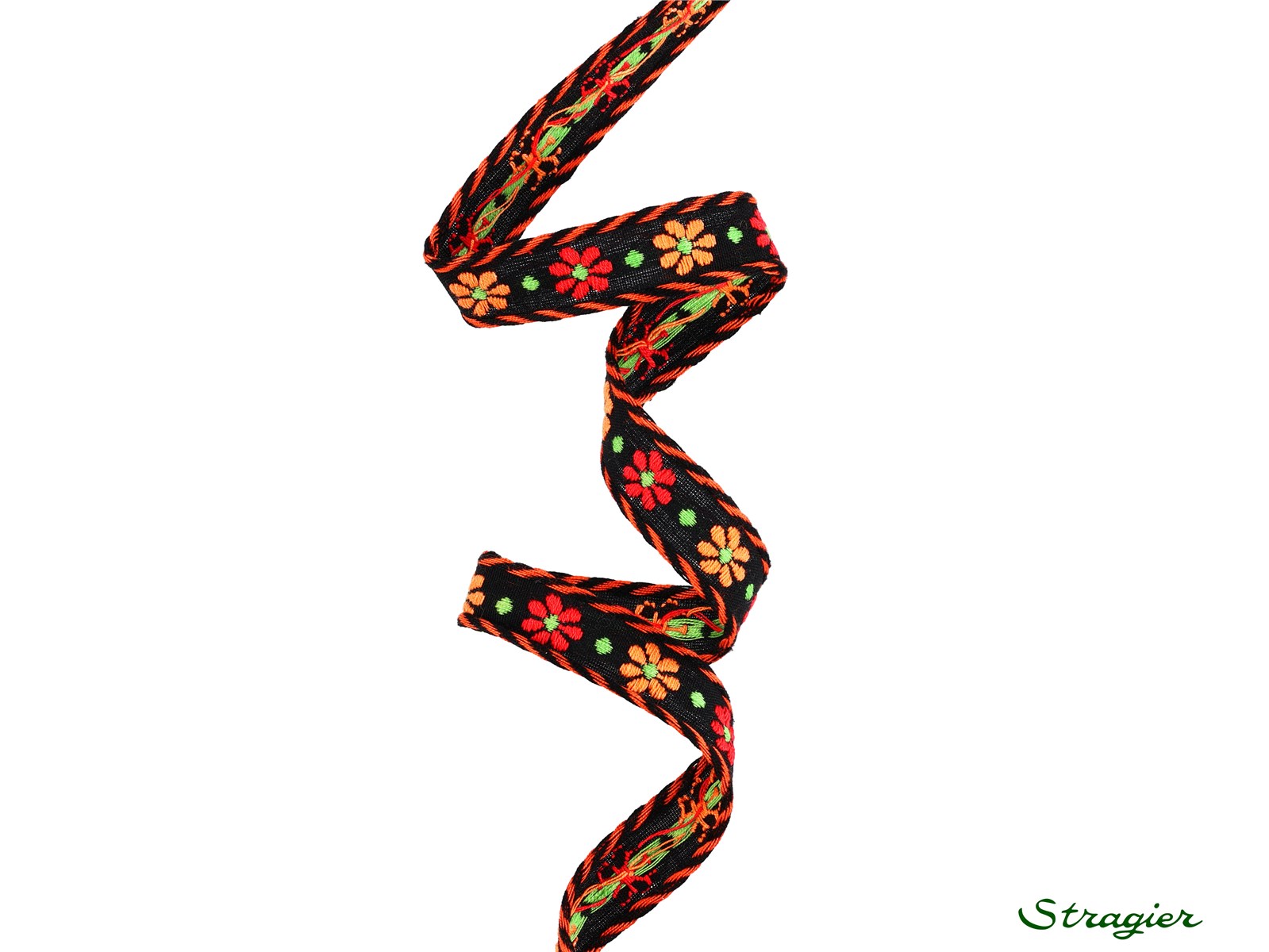 Woven Ribbon - Pure Cotton - Marina - Noir-Orange-Rouge - 15 mm