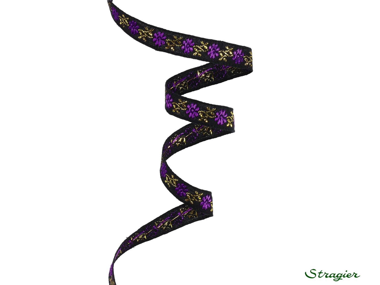 Woven Ribbon with Lurex - Vanessa - Noir-Mauve-Doré - 12 mm