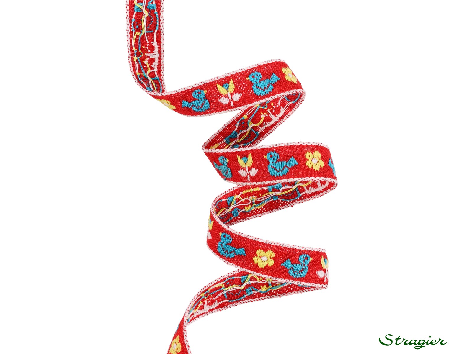 Woven Ribbon - Pure Cotton - Eléa - Rouge-Jaune-Turquoise - 15 mm