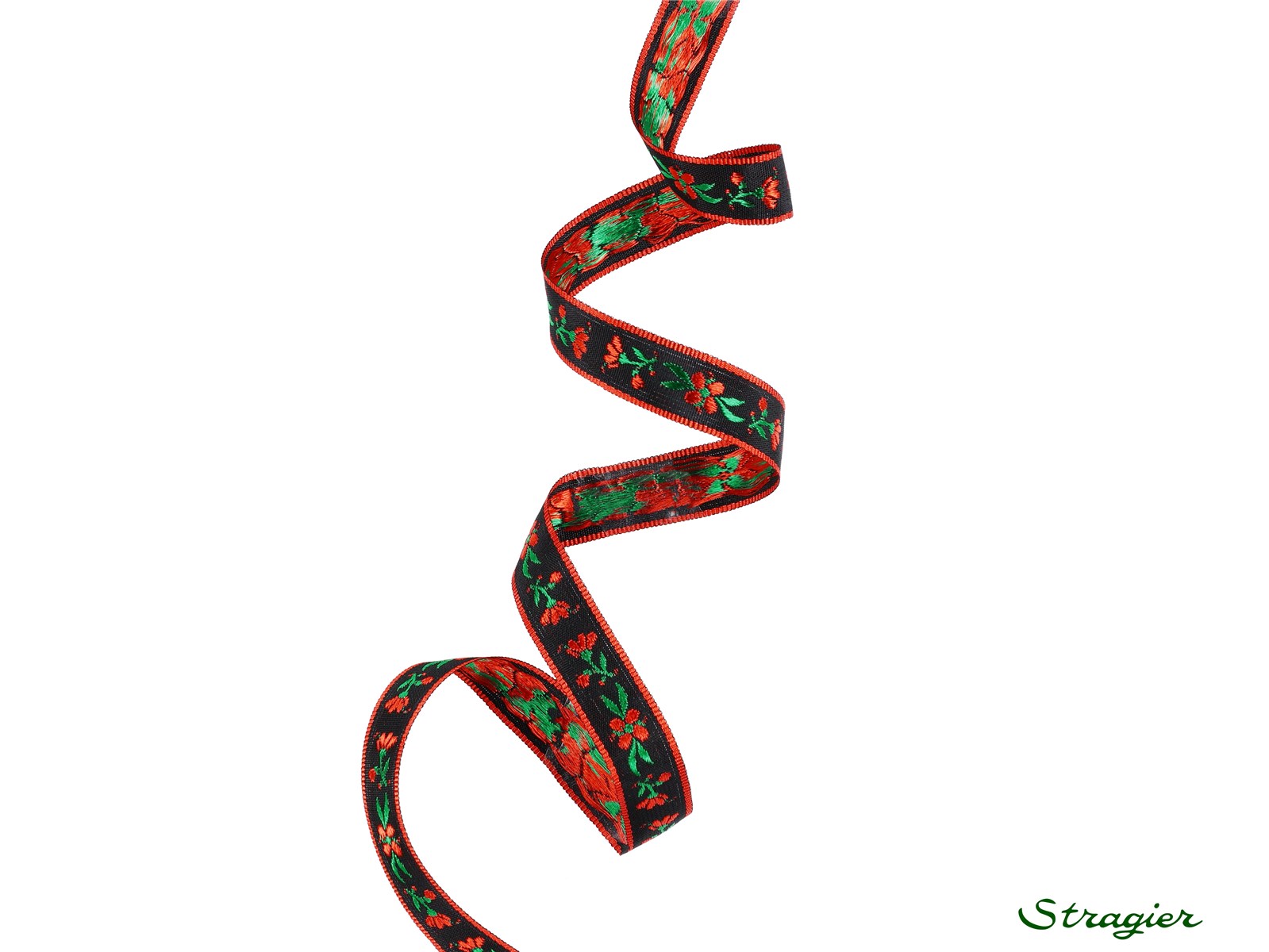 Woven Ribbon - Aude - Noir-Rouge-Vert - 10 mm