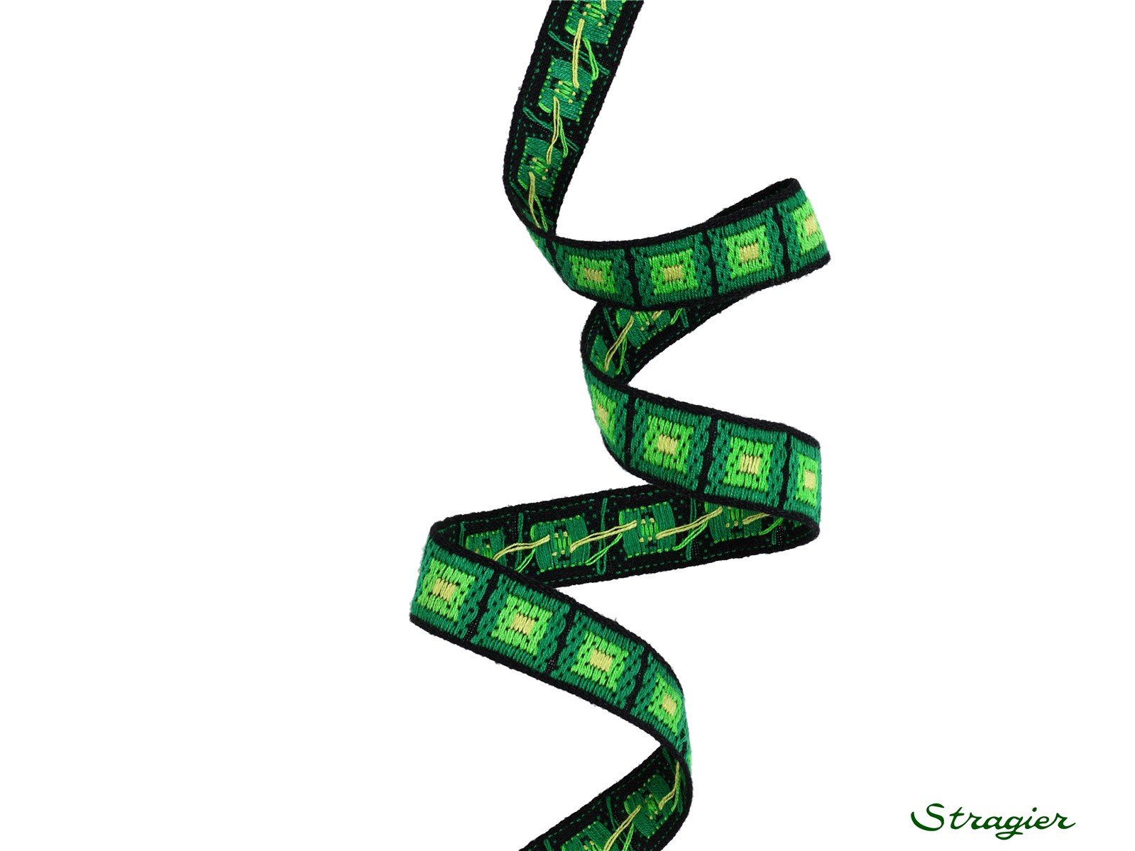 Galon Tissé pur Coton - Tom - Noir-Vert - 15 mm