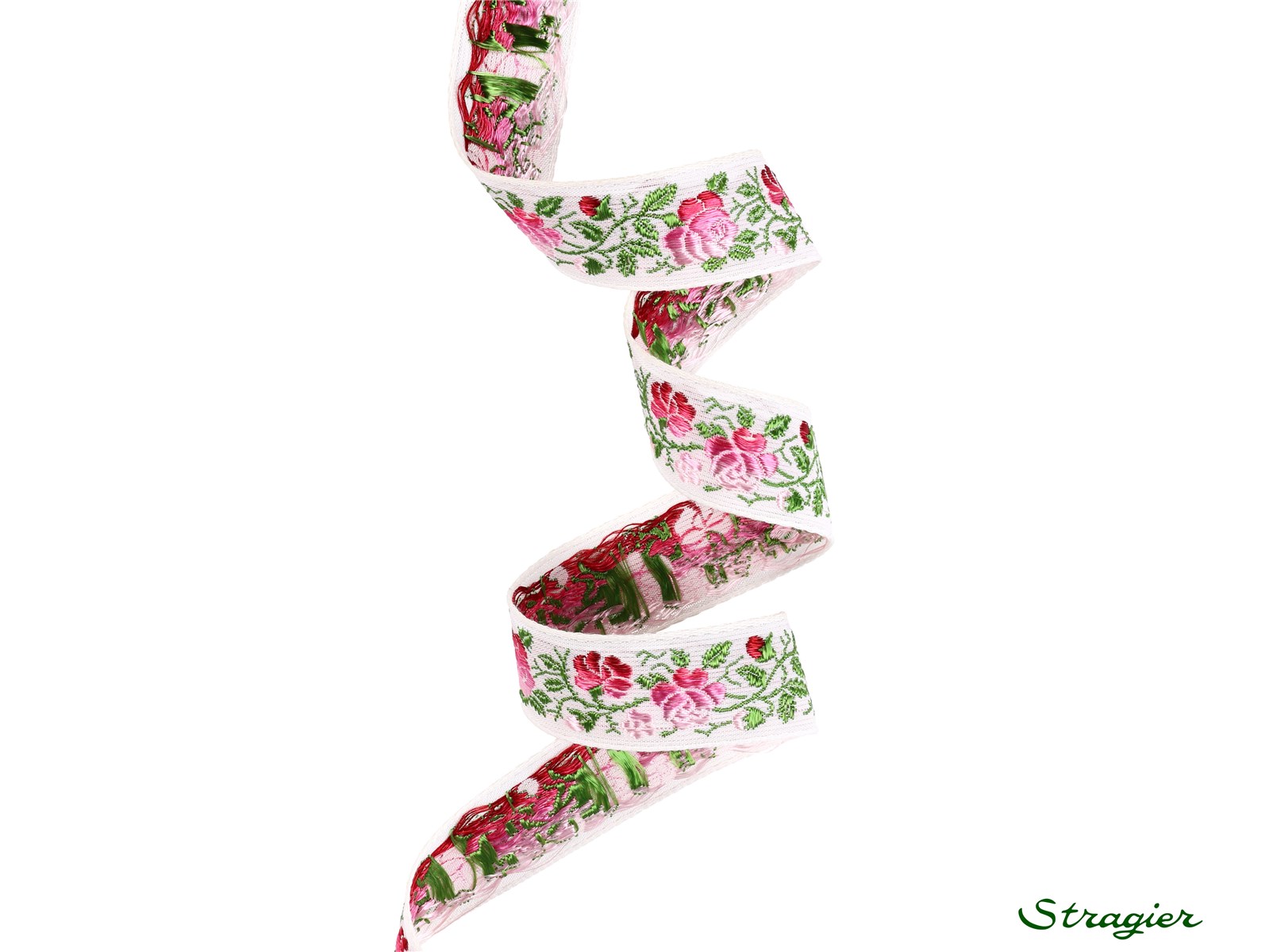 Woven Ribbon - Héloïse - Blanc-Rose-Vert - 20 mm