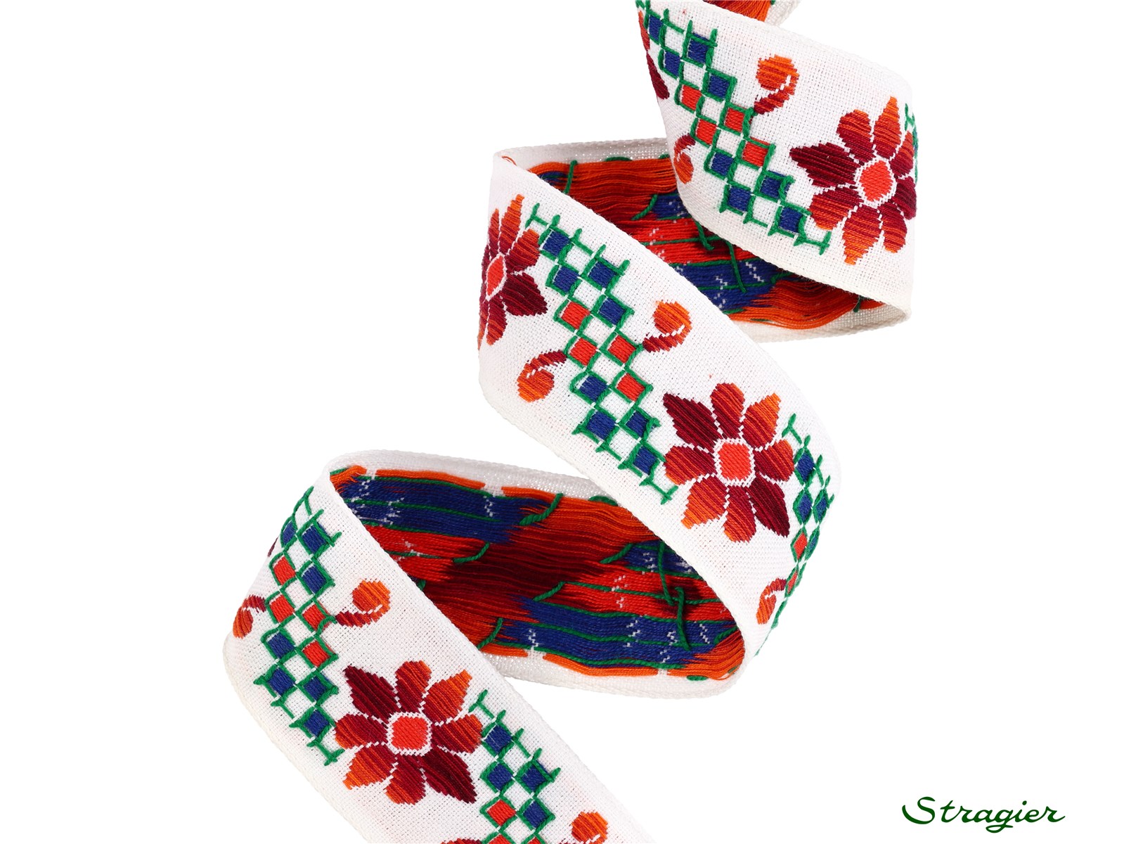 Galon Tissé pur Coton - Constance - Blanc-Terracota - 38 mm