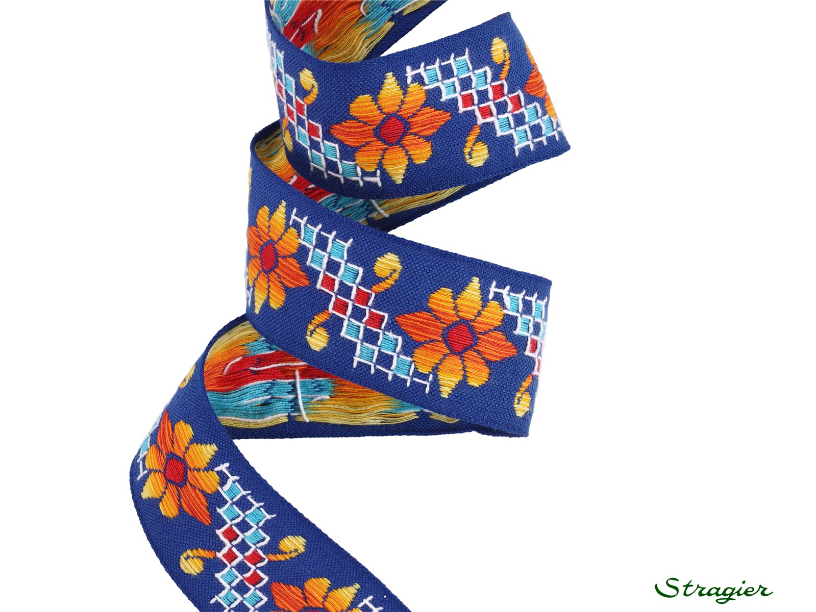 Woven Ribbon - Pure Cotton - Constance - Cobalt-Orange - 38 mm