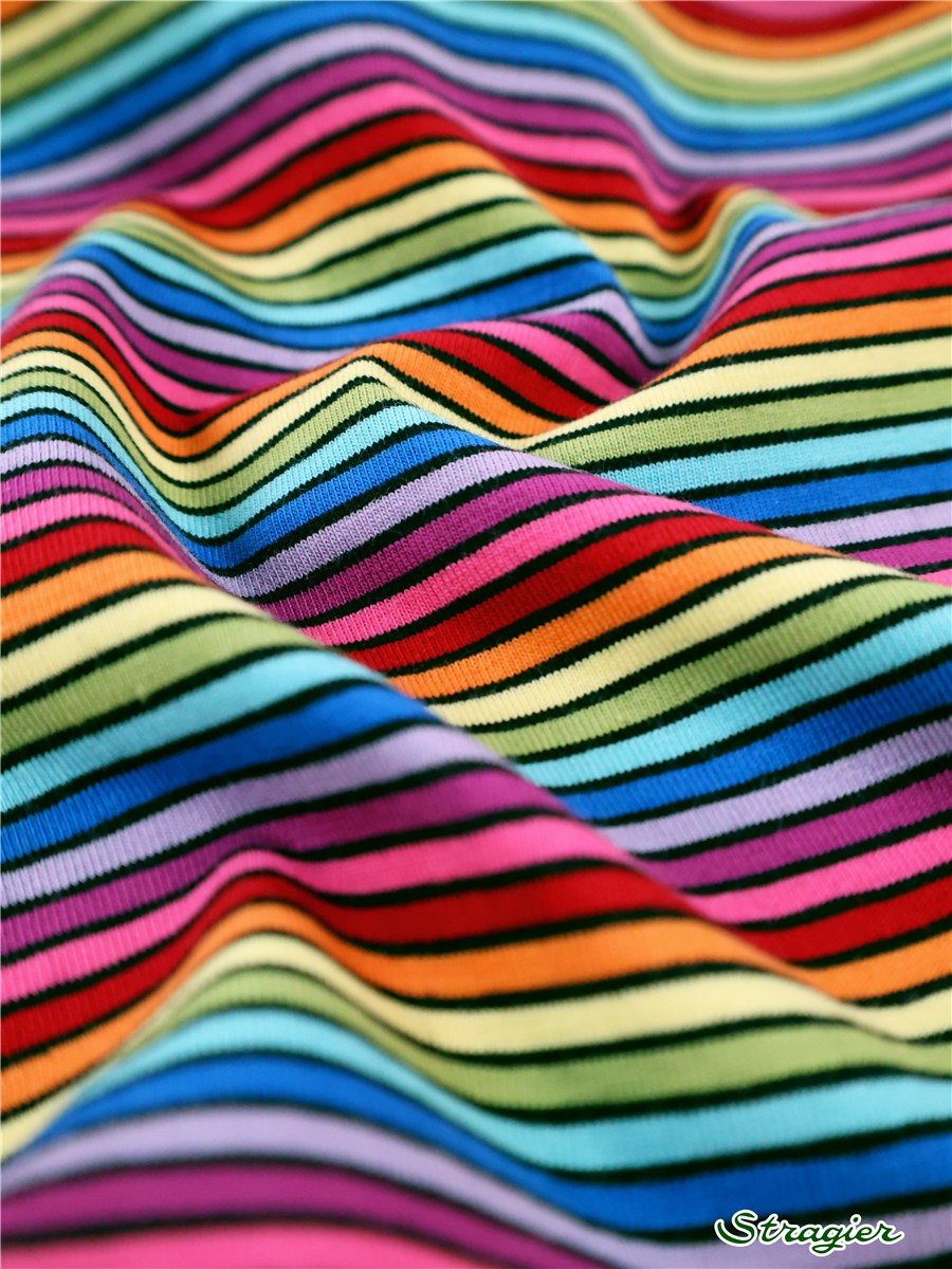 Jersey Coton 170g/m² - Rayures 3mm - Multicolore sur noir 