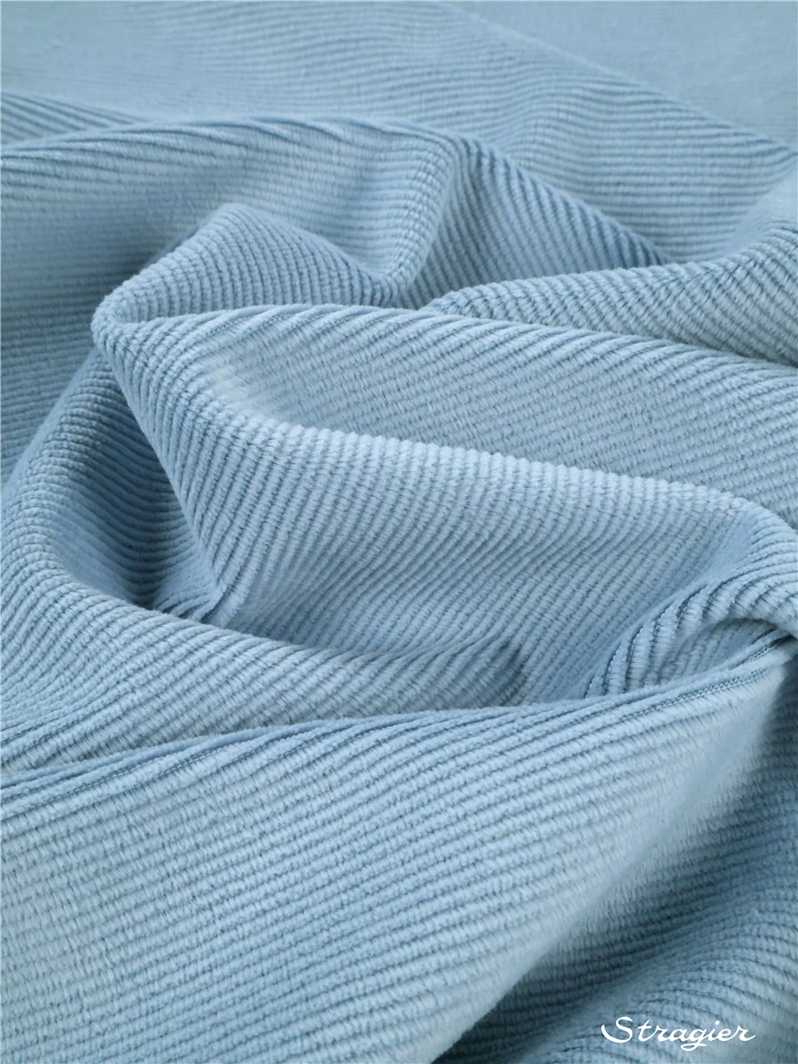 Maille Velours milleraies stretch - Côtes 2mm - Bleu Glacier