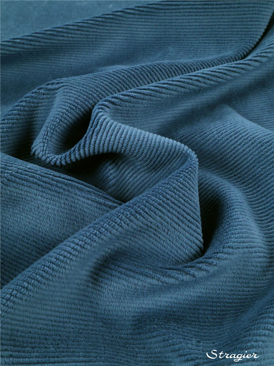 Maille Velours milleraies stretch - Côtes 2mm - Bleu Jeans 