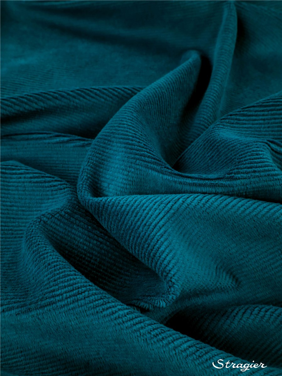 Maille Velours milleraies stretch - Côtes 2mm - Bleu Canard 