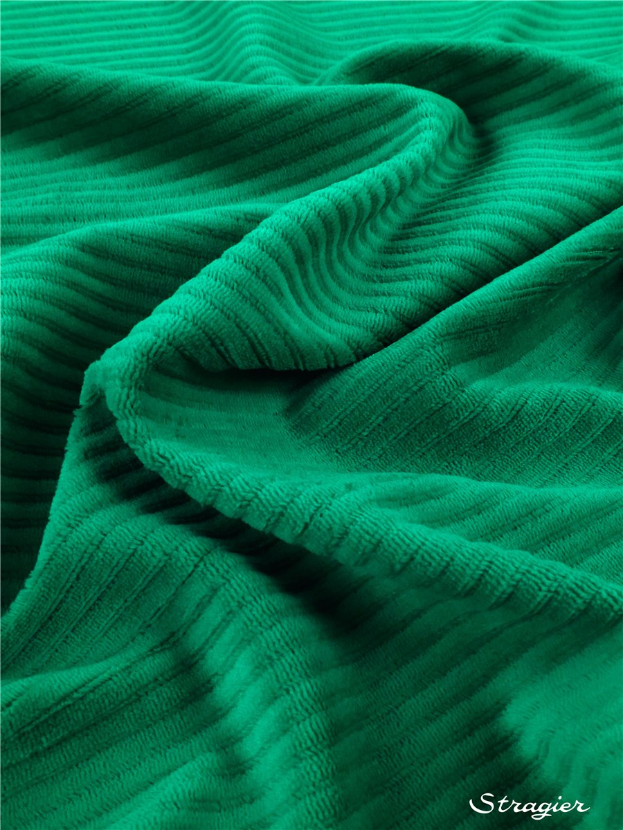 Maille Velours milleraies stretch - Côtes 6mm - Emeraude 