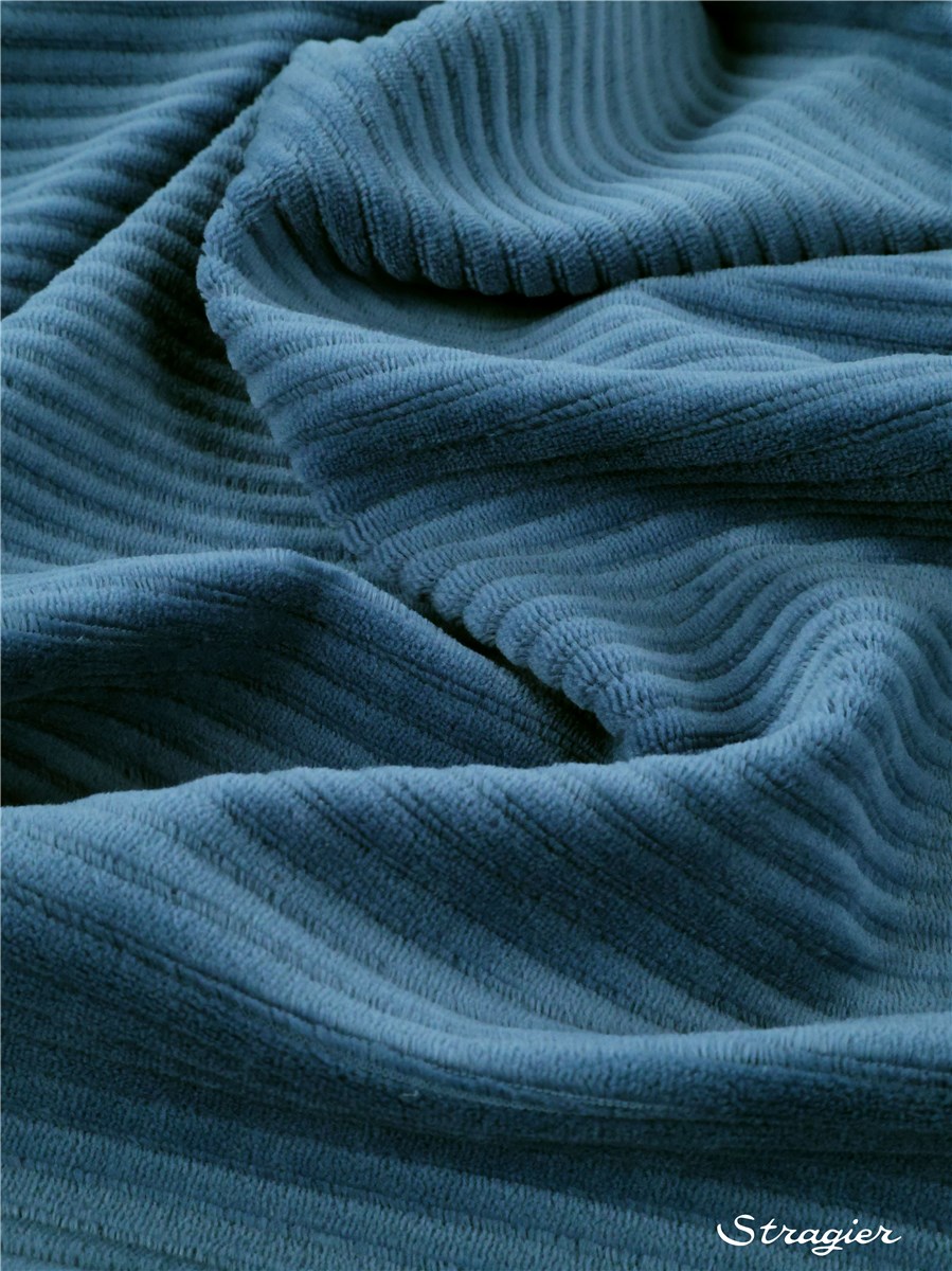 Maille Velours milleraies stretch - Côtes 6mm - Bleu Jeans 