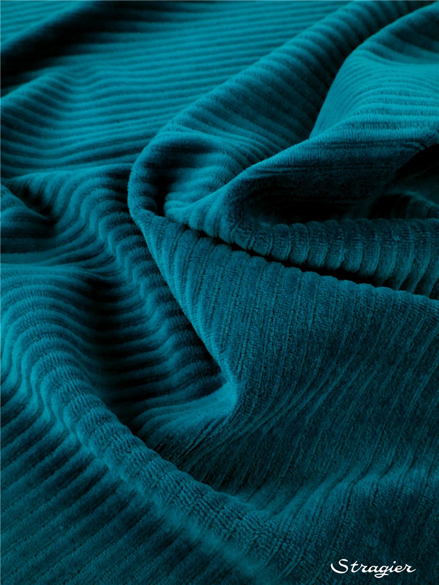 Maille Velours milleraies stretch - Côtes 6mm - Bleu Canard