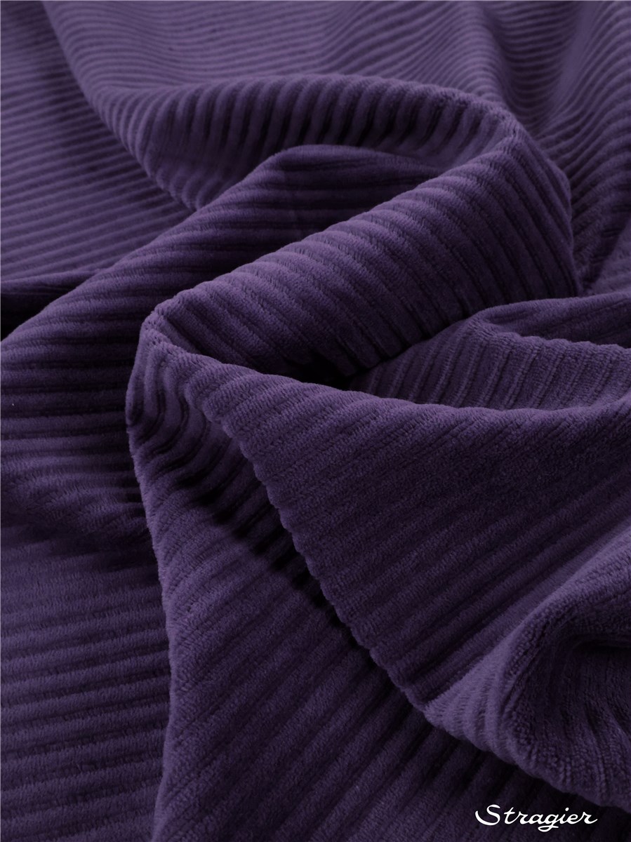 Maille Velours milleraies stretch - Côtes 6mm - Prune bleuté 