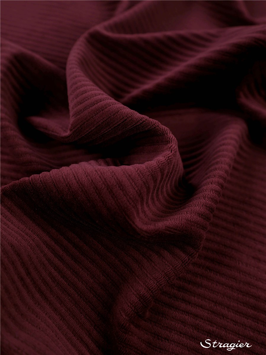 Maille Velours milleraies stretch - Côtes 6mm - Lie de Vin