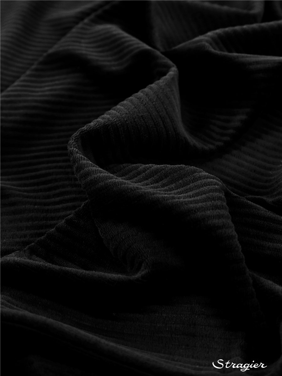 Maille Velours milleraies stretch - Côtes 6mm - Noir 