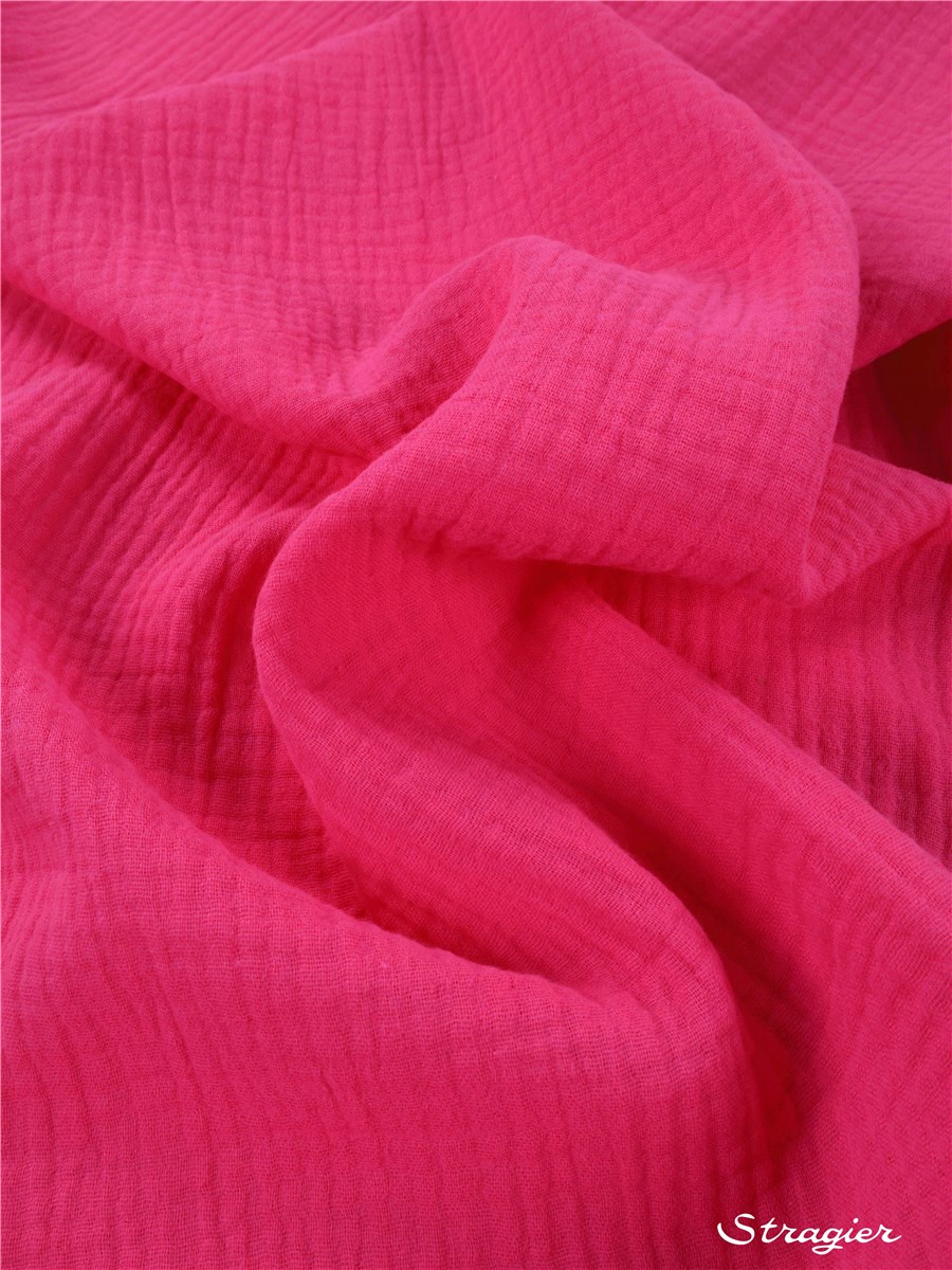 Double Gaze de Coton - Uni - Rose Bonbon 