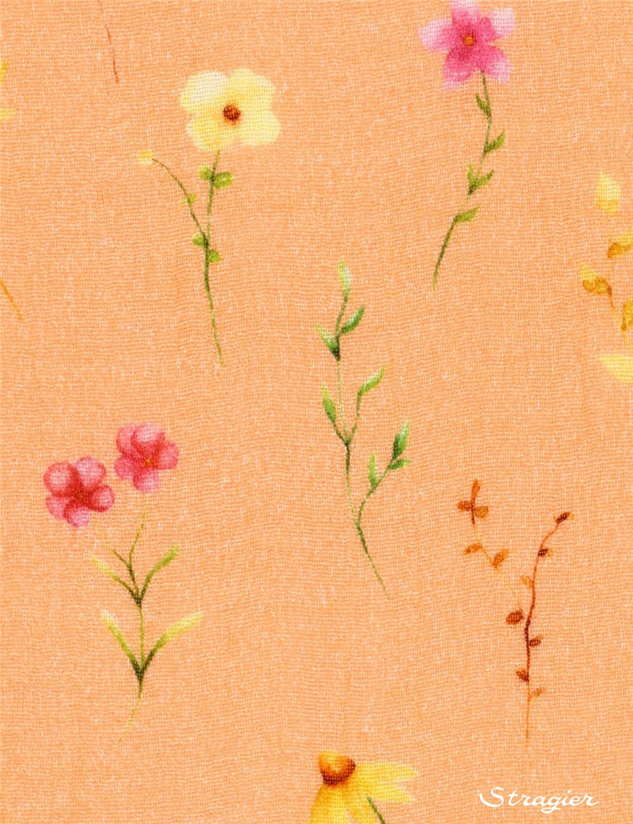 Double Cotton Gauze - Fleurs des Champs - Pêche