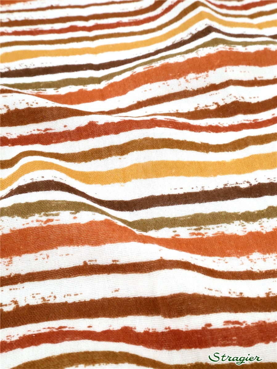 Double Cotton Gauze - Rayures 7mm - Terracotta
