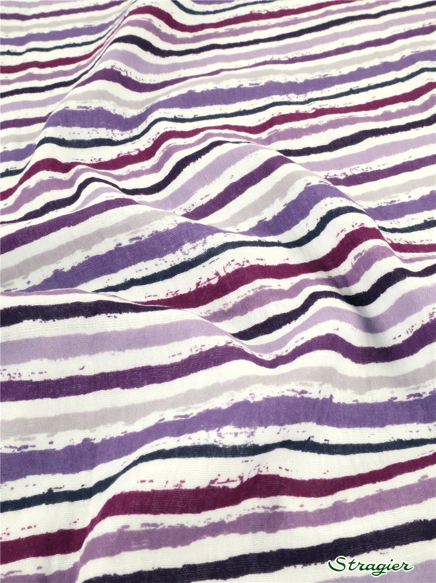 Double Gaze de Coton - Rayures 7mm - Violet 