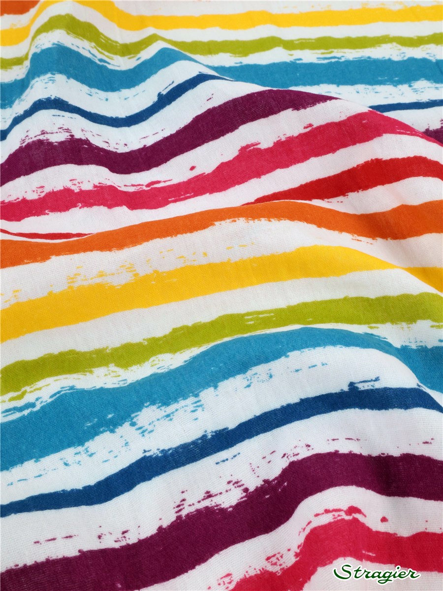 Double Gaze de Coton - Rayures 13mm - Multicolore 