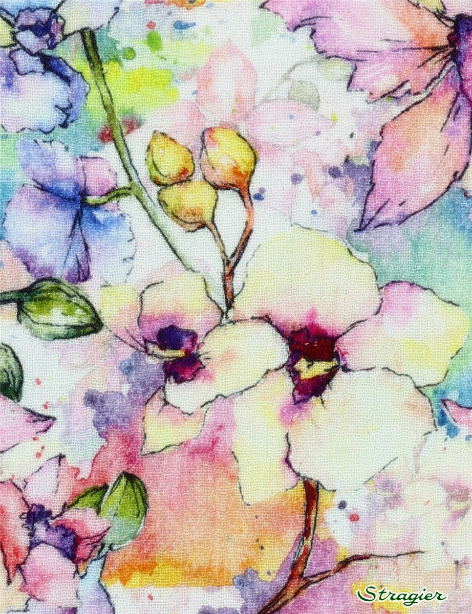 Double Cotton Gauze - Peinture florale - Pastel