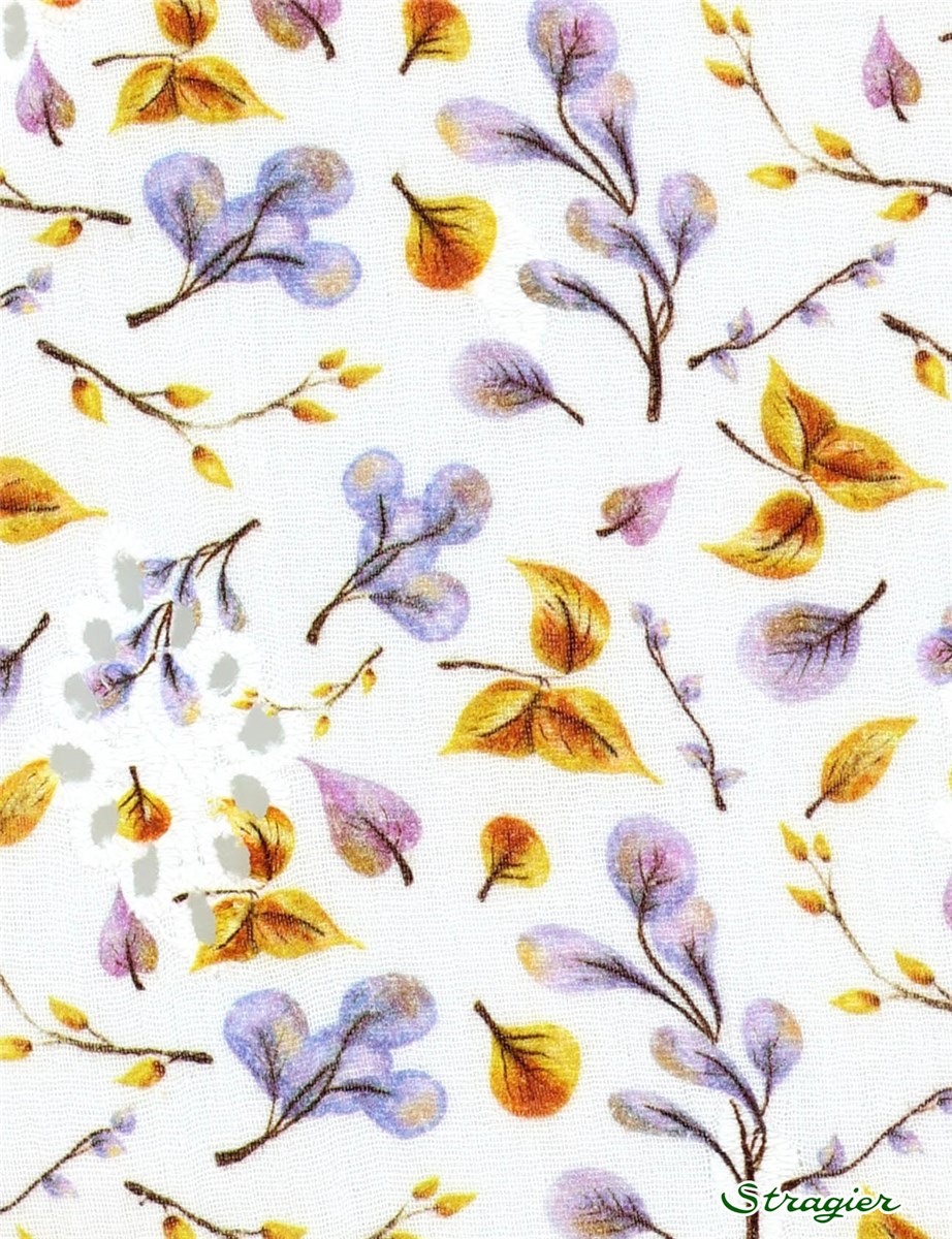 Double Gaze de Coton brodée - Automne - Paille - Violette 