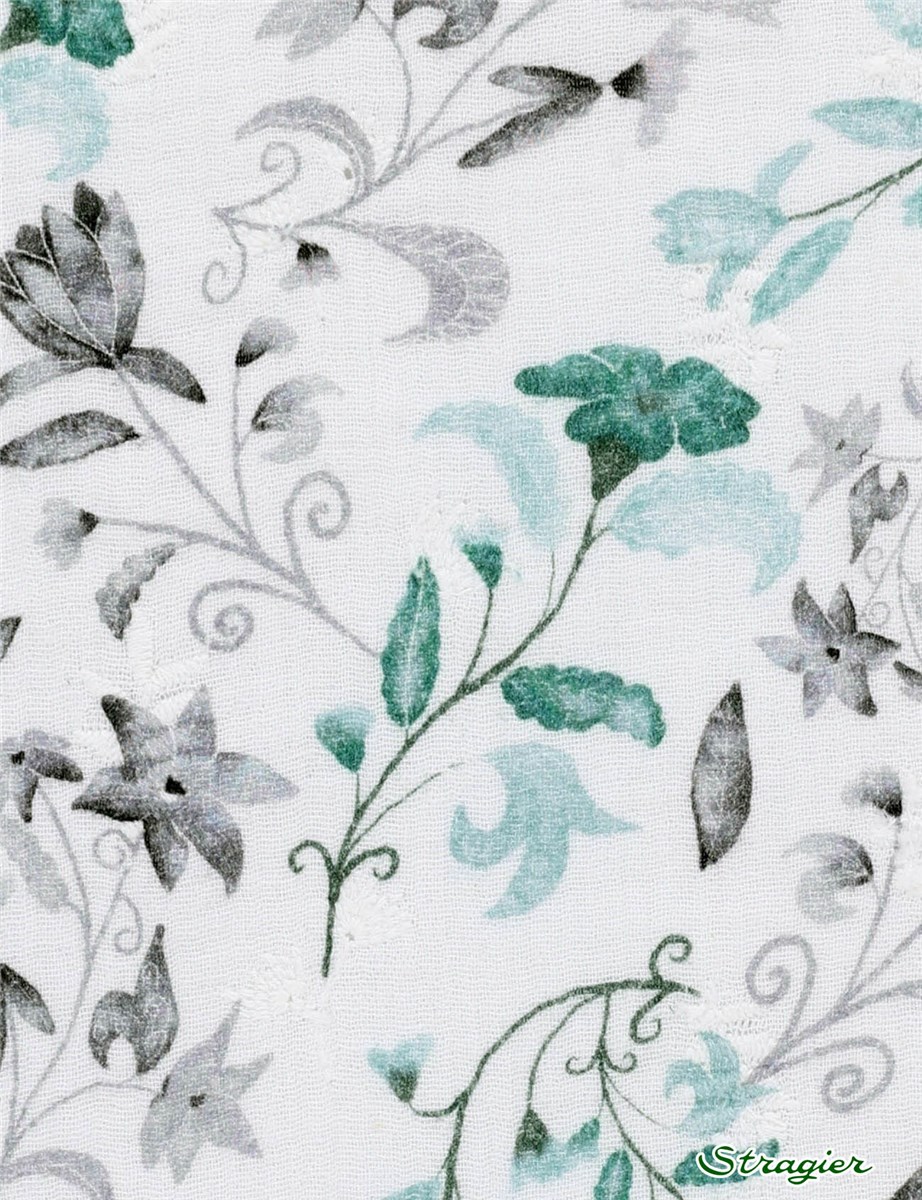 Double Gaze de Coton brodée - Allaire - Gris Perle - Canard 